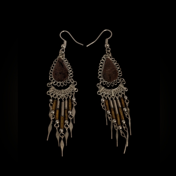 Vintage Southwestern Peruvian Boho Stone Bib Necklace and Earring Set - Picture 6 of 7